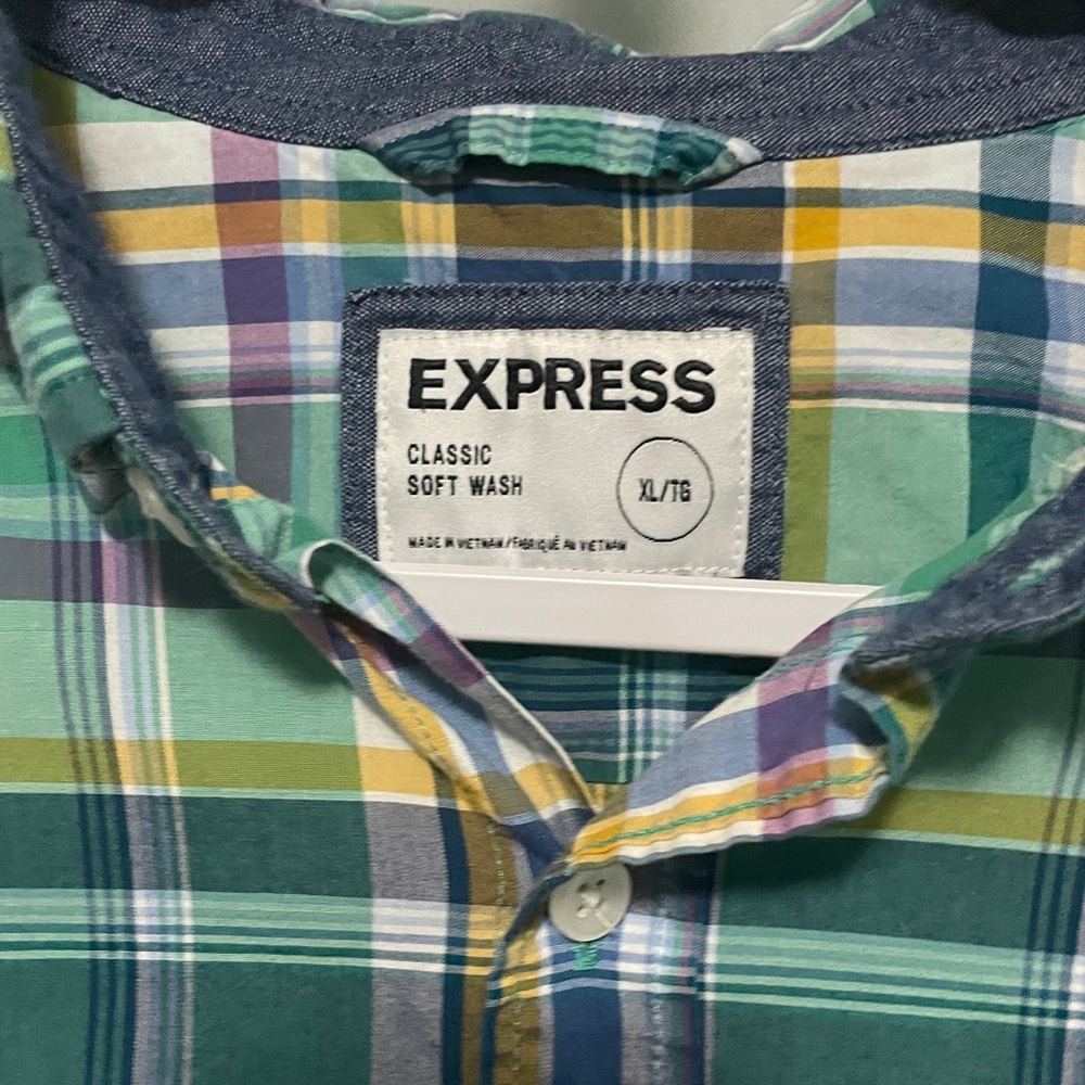 Express Green Plaid Men's Shirt - Picture 2 of 2